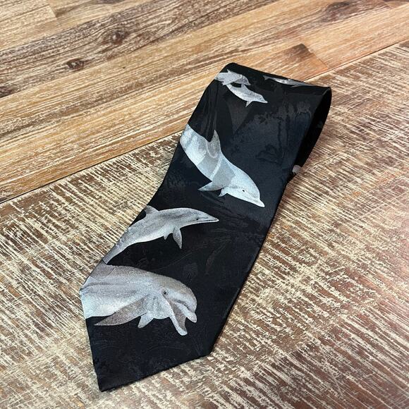 Wembley Endangered Species Silk Dolphin Neck Tie 57 inch - Picture 1 of 4